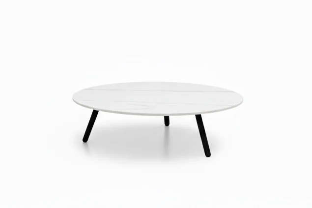 Flow Vaya loungetafel zwart met wit keramisch blad Ø 65 cm