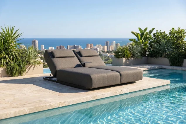 Flow Lio 2-persoons daybed Sooty met zwart aluminium frame