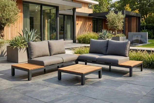 Suns Alba hoek loungebank antraciet met teak bladen * SALE *